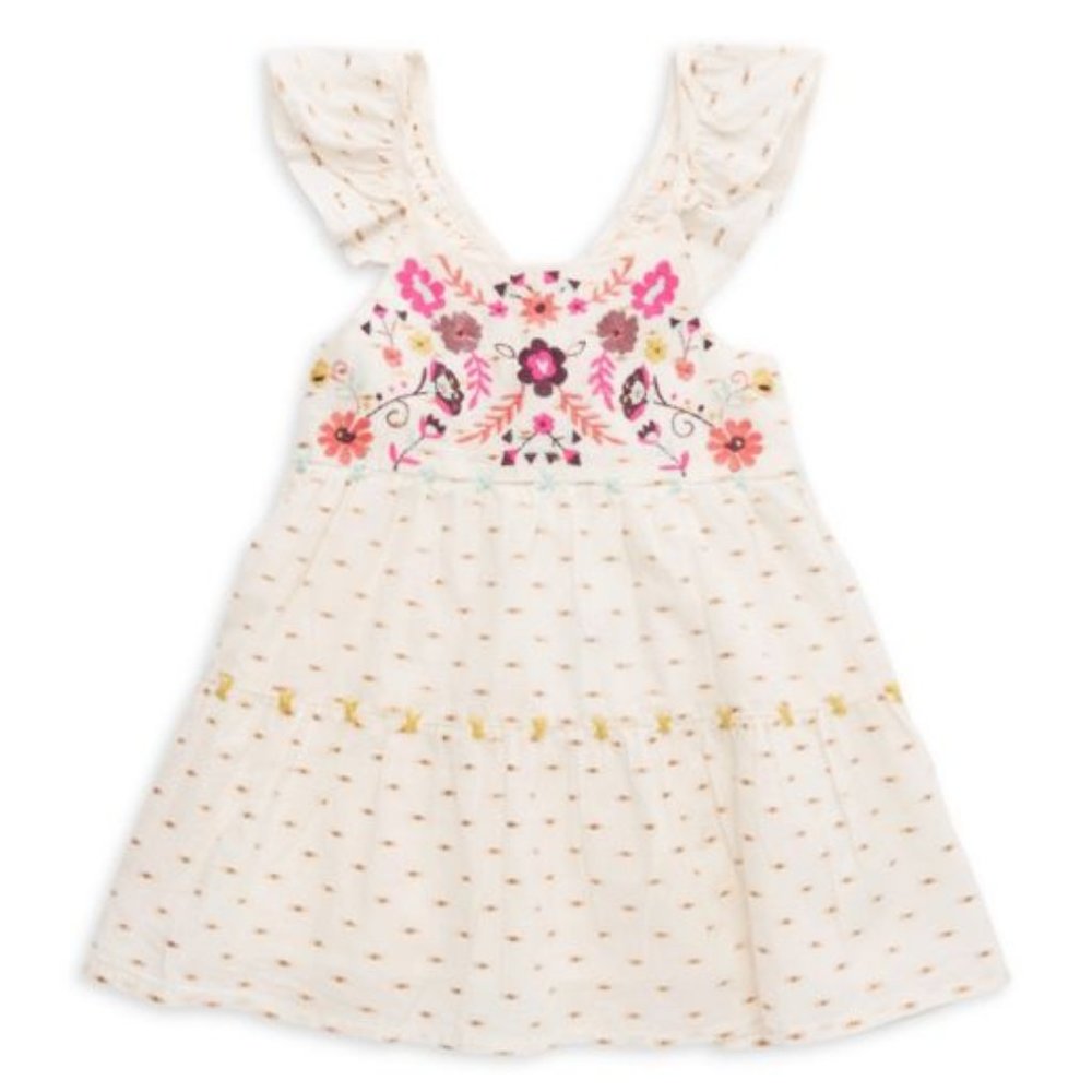 NEW PEEK Baby Embroidered Flutter Strap Tank Flare Tasseled Tiered Ruffle Dress